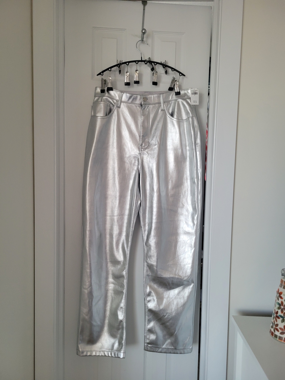 Abercrombie & Fitch the 90's straight high-rise Silver leather women pants